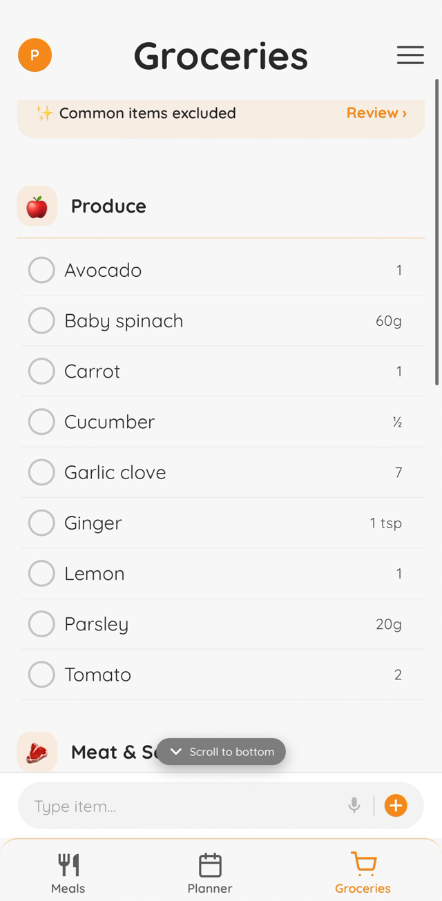 Shared grocery list